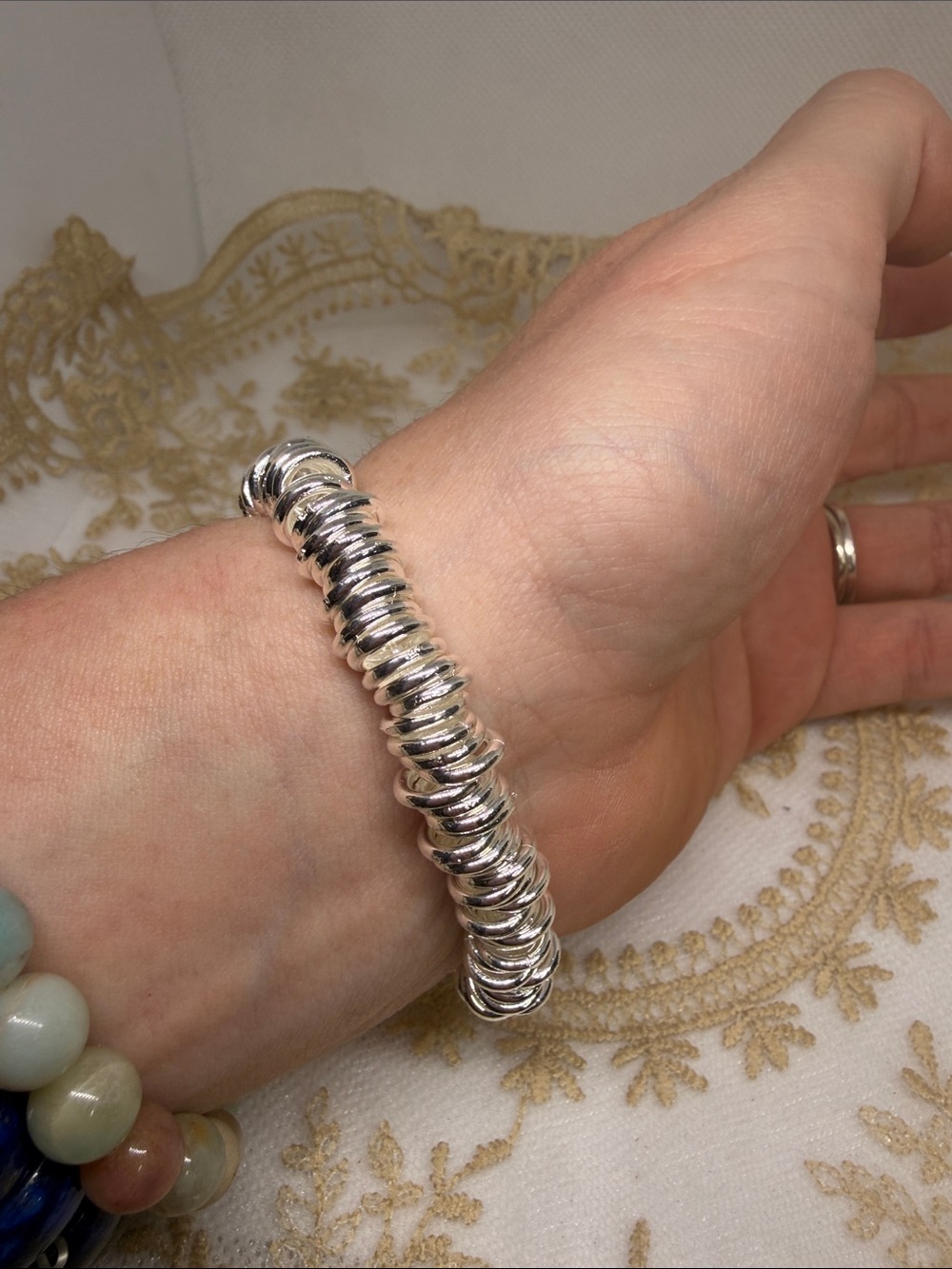925 Sterling Silver Handmade Jump Ring Stretch Bracelet clean girl stackable - Picture 2 of 7